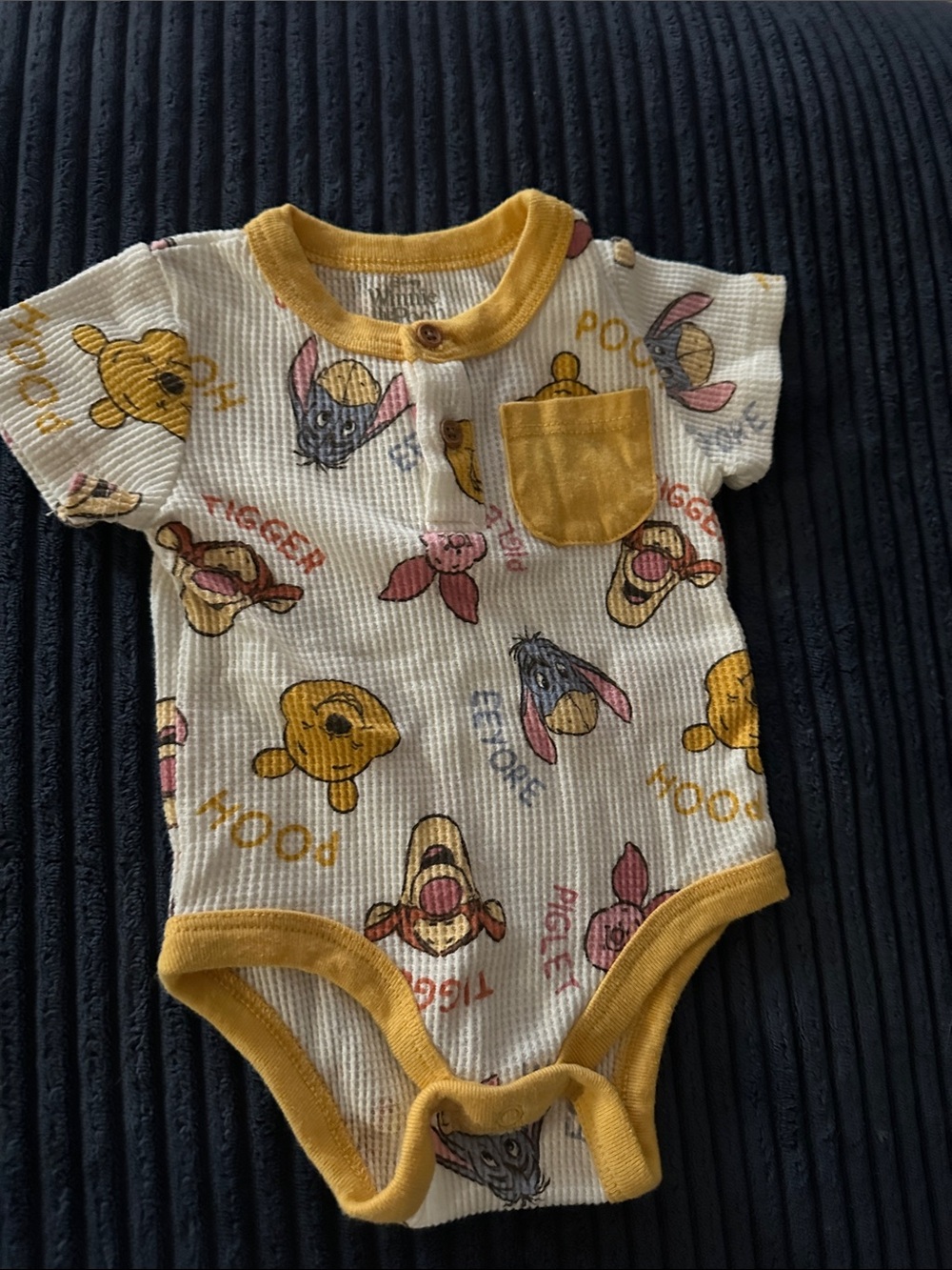 Disney Yellow & Pink Winnie the Pooh Pocket Short-Sleeve Bodysuit